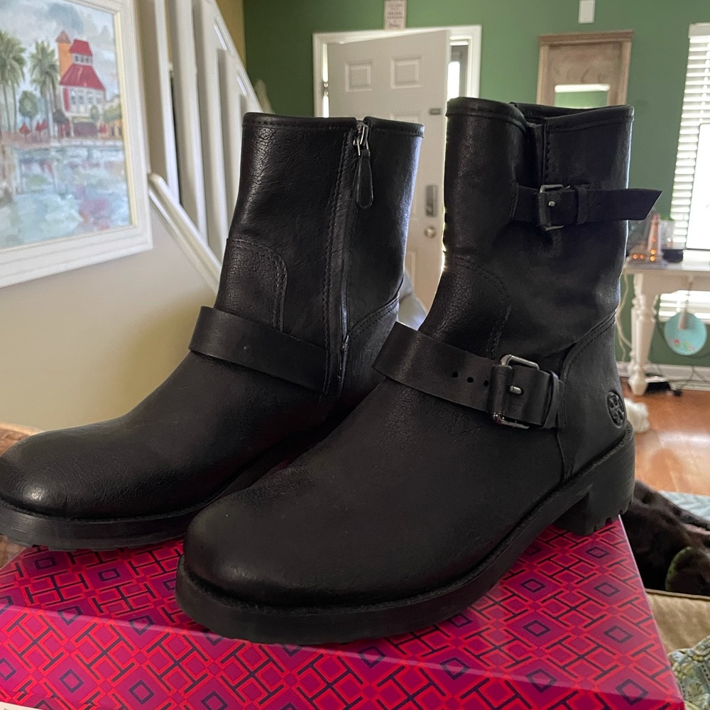 Tory Burch Chrystie black boots.